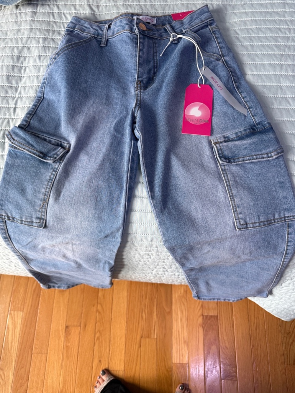 Denim Cargo Pants-with Pink Tag - Light Blue Wash Wide Leg